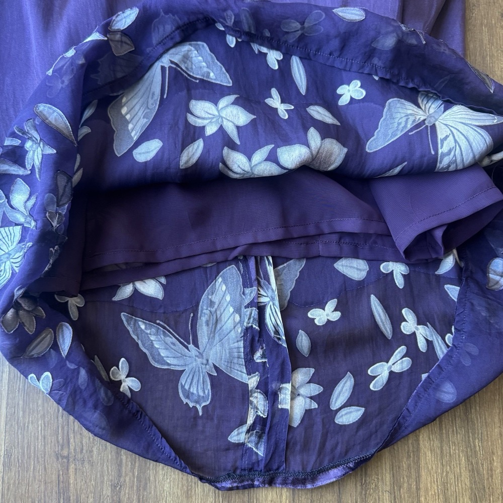 Vtg Y2K Purple Slip Dress Small Mini Sheer Butterfly Ethereal Moody Floral Fairy - Picture 5 of 12